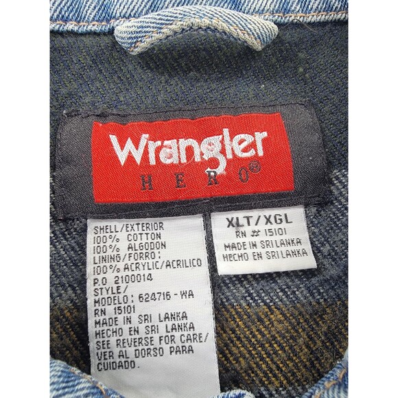 Wrangler HERO Jacket Mens XLT Blue Denim Trucker Blanket Lined Button retro - Picture 3 of 12
